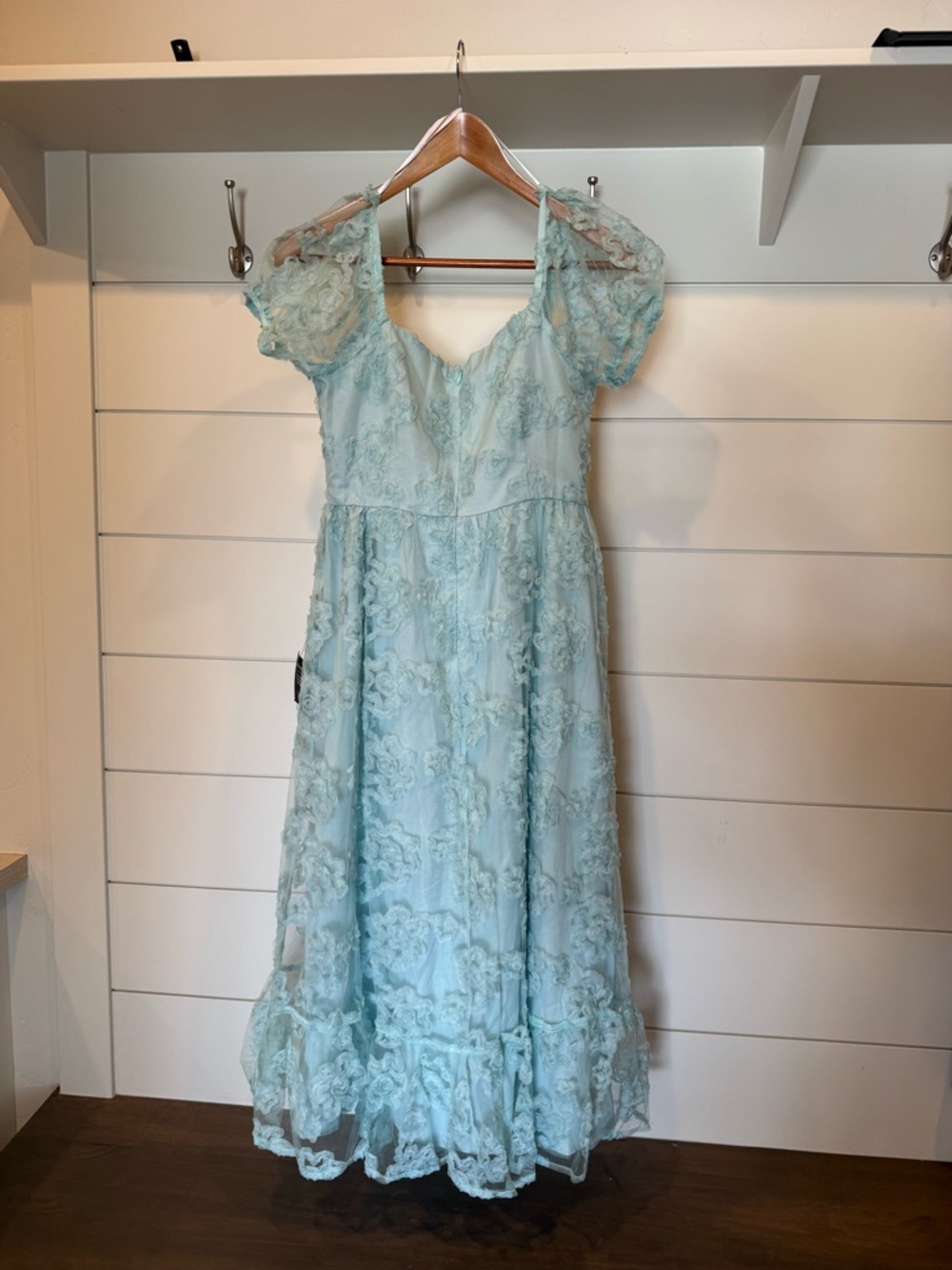 NWT Lulus Notable Elegance Mint Mesh Floral Applique Bustier Midi Dress Large - Picture 5 of 10